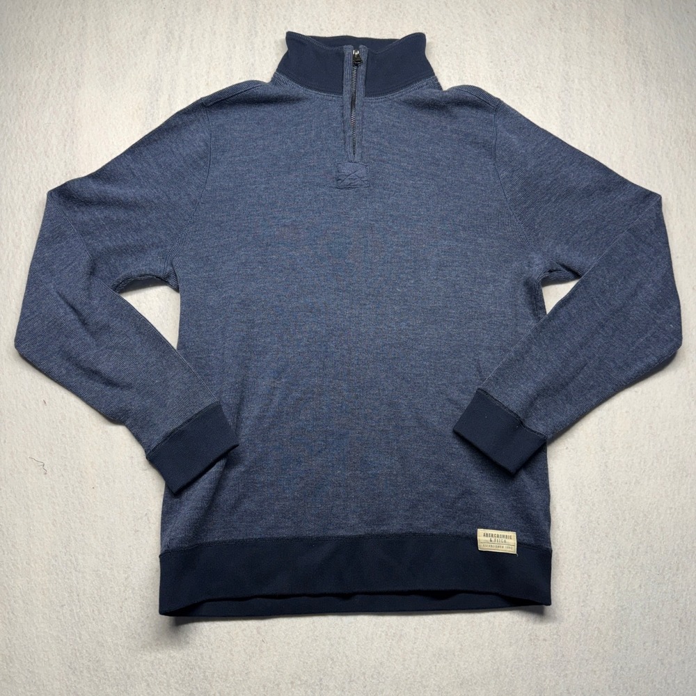 Abercrombie & Fitch Mens Blue Heathered Quarter Zip Pullover Sweater Size Medium